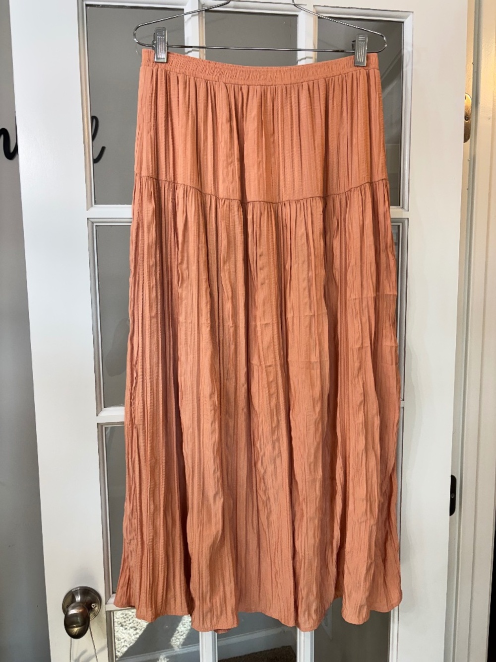 Tiered Crinkle Maxi Skirt in Peach